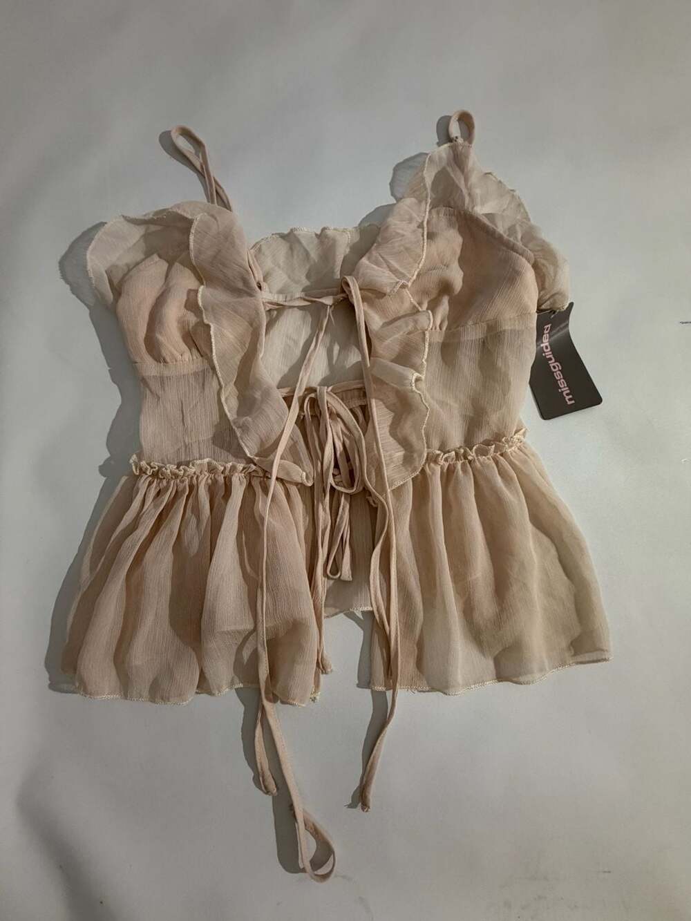 Missguided Nude Beige Ruffle Peplum Tie Back Cami Top Womens XS NWT